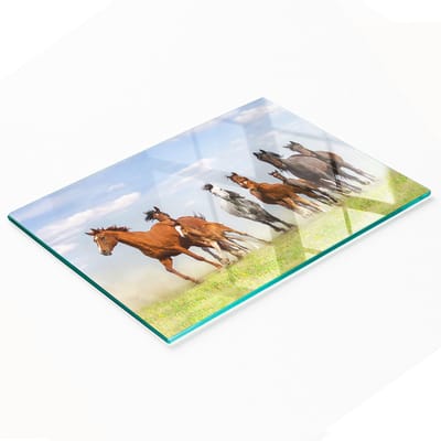Decoratieve snijplank van gehard glas met galopperende paarden, 80x52 cm