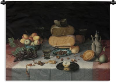 Wandkleed - Wanddoek - Stilleven met kazen - Kunstwerk - Oude meesters - 120x90 cm - Wandtapijt