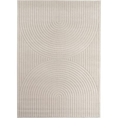 Buitenkleed NOVA – Indoor & Outdoor Vloerkleed– Japandi & Scandinavisch Design – Effen - 3D-Look - Weerbestendig & UV-proof - Creme- 80x250 CM