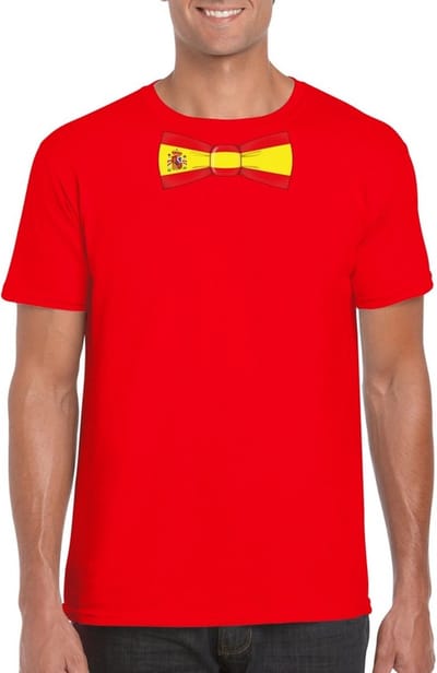 Rood t-shirt met Spaanse vlag strikje heren - Spanje supporter S