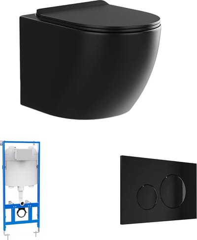 Vente-unique Pakket zwevend toilet mat zwart met frame en drukplaat - JAVOINE L 36 cm x H 36 cm x D 53.5 cm