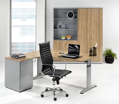 Hoogte verstelbare T-poot wingbureau Work breed 180CM diep 120CM bladkleur Beuken framekleur Wit (RAL9010) wingzijde Rechts