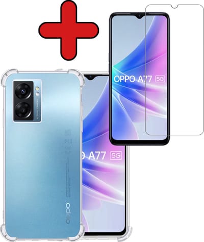 Hoesje - Met Screenprotector - Geschikt voor OPPO A77 - Sterk & Shockproof - Back Cover - Siliconen Case - Telefoon Hoes - Shock Proof - Telefoonhoes - Transparant