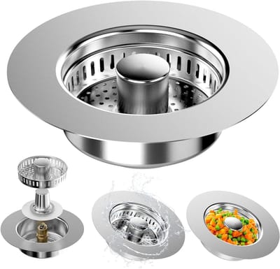 Afvoerzeef Keukenspoelbak - Gootsteenstop Zeef - Hygiënisch Werken - 3-in-1 Pop-up - 75-87 mm - Zilver