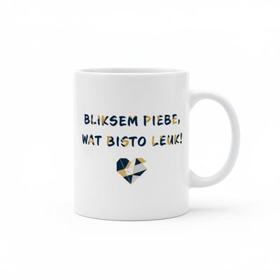 Grappige Dialect Tekst Koffiemok “Bliksem Piebe, Wat Bisto Leuk!” – Speels Cadeau met Hart Design – 330 ml Keramische Mok