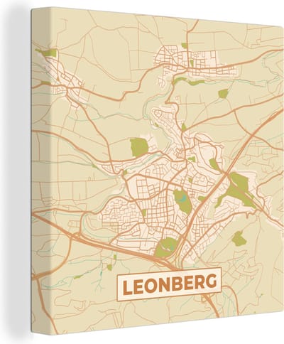 Canvas Schilderij Plattegrond - Leonberg - Vintage - Stadskaart - Kaart - 20x20 cm - Wanddecoratie