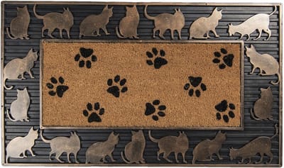 Clayre & Eef Deurmat Binnen 75*45*2 cm Grijs Kunststof Rechthoek Kattenpootjes Droogloopmat