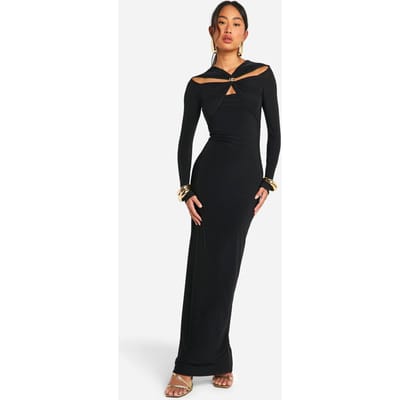 boohoo Dames Trim Detail Cut Out Maxi Dress | Black | Maat: 8