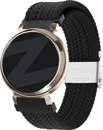 Bandz gevlochten nylon band 14mm - Hoogwaardig rekbaar nylon bandje met klemsluiting geschikt voor Garmin Lily 2 (alleen tweede versie) - zwart