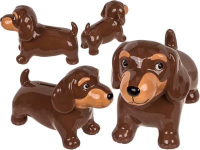 Decoratieve Spaarpot - Keramiek Hond - Spaargeld Bewaren - Met Deksel - 17 x 8.5 x 11 cm - Bruin