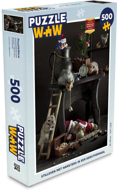 Puzzel Stilleven met hamsters in een kerstverhaal - Legpuzzel - Puzzel 500 stukjes - Kerst - Cadeau - Kerstcadeau voor mannen, vrouwen en kinderen