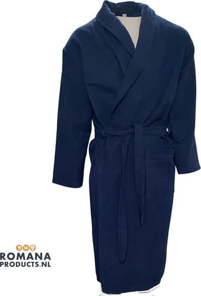 Romana Products Wafel - Badjas Ongevoerd - Donker Blauw - Maat L/XL - Ochtendjas - Kamerjas - Luxe Wellness - Ademend Katoen - Duurzaam en Zacht