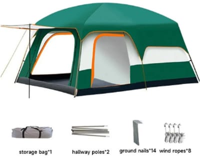Tent-Camping tent-Tunnelcampingtent voor 3-12 Personen -2 kamer kampeertent met slaapcabine- UV-bescherming- waterdicht- opvouwbaar-Groen.