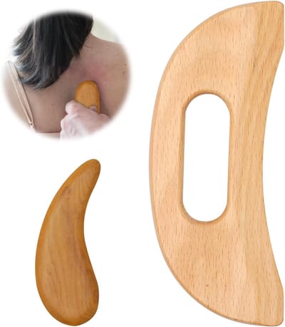 Houten Gua Sha Massager Set voor Lymfedrainage, Gezichts- en Lichaamsmassage, 2-delige Massage Tools voor Verbeterde Bloedcirculatie en Spierontspanning