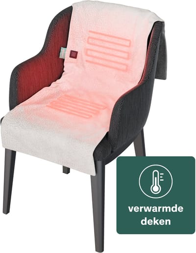Sinji Elektrische Warmtedeken – Draadloos Infrarood Warmtedeken – Verwarmd Stoelkleed – Incl. Powerbank – 135x48 cm – Crème