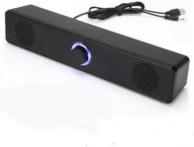 Home cinema soundbar met surround sound, bedrade/draadloze luidsprekers, geschikt voor tv's, pc's en laptops, USB-voeding, ultradun ontwerp, 31,5 x 5,66 cm, zwart.