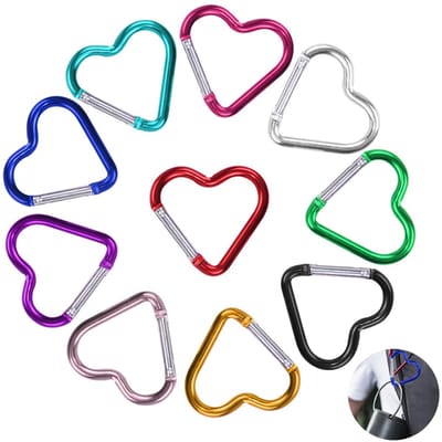 Dailygoods- Karabijnhaak Hartvormig - 10 Stuks - Lichtgewicht Aluminiumlegering - Kleurrijk - Voor Outdoor/Kamperen - Eenvoudige Bevestiging - Haak