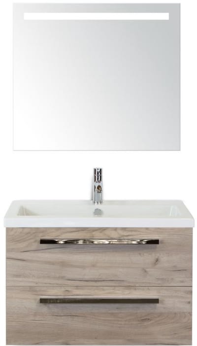 Seville Badmeubelset 80 cm - Craft Oak - Keramische Wastafel Wit Djazz met Sence Spiegel