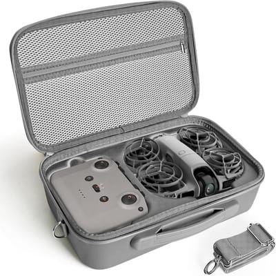 Draagtas voor Drones, Luxe PU Leren Hoes voor Vliegaccessoires, Geschikt voor RC-N3/N Controller, Batterij en Oplaadstation (Grijs)