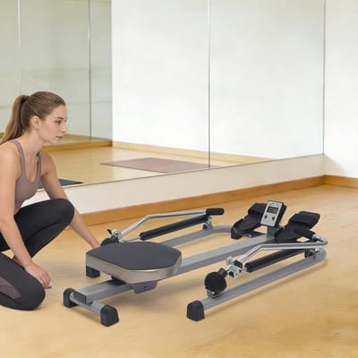 Roeitoestel Buiktrainer - Trainingsapparaat Fitnessapparaat - Thuistraining Cardio - Hydraulisch Stil - 110 x 61 x 21 cm - Zilver Zwart
