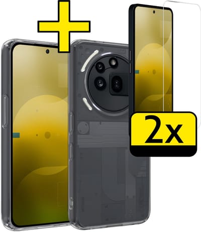 Hoesje - Met 2x Screenprotector - Geschikt voor Nothing Phone (3a) Pro - Sterk & Shockproof - Back Cover - Siliconen Case - Telefoon Hoes - Telefoonhoesjes - Transparant
