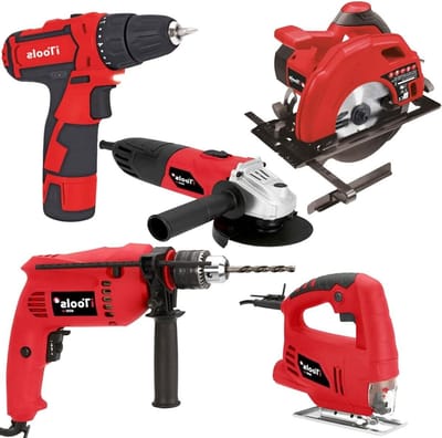 Gereedschapsset - 5-delige set - Voor klussen - Inclusief koffer - 12 Volt - Grijs