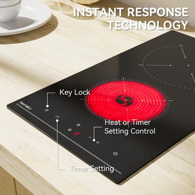 Keramische Kookplaat - Inbouw Kookplaat - Snel Koken - 9 Vermogensniveaus - 288 cm - Zwart