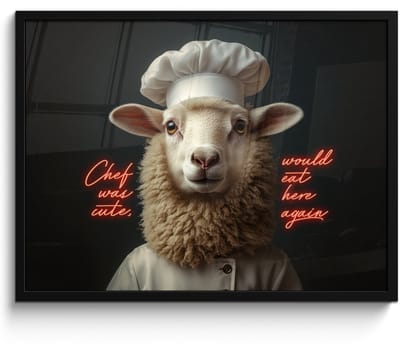 Poster in lijst - Fotolijst 70x50 cm - Posters - Schaap - Kokskleding - Neon - Quote - Posterlijst zwart - Decoratie - Wanddecoratie woonkamer - Muurdecoratie slaapkamer