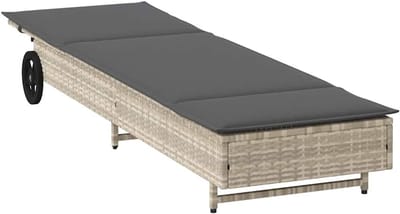 Ligstoel met wielen - Loungestoel buiten - Ontspannen in de tuin - Verstelbare rugleuning - 200 x 55 cm - Lichtgrijs