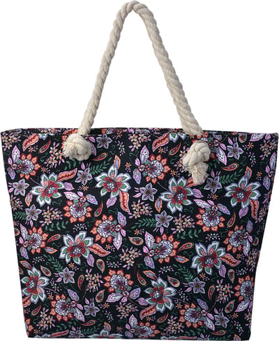 Juleeze Strandtas 43x33 cm Zwart Polyester Bloemen Handtas Dames