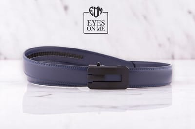 Blauwe lederen riem zonder gaatjes met automatische gesp voor heren ( Model N341 )