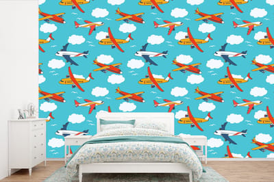 Behang - Fotobehang Patronen - Vliegtuig - Wolk - Lucht - Jongen - Kindje - Kinderen - Kids - Breedte 360 cm x hoogte 240 cm