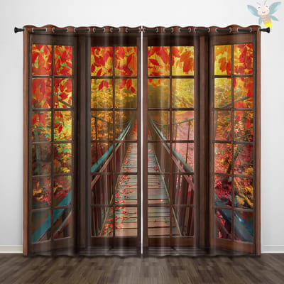 2 stuks gordijnen met herfstbosbladpatroonprint, retro deurkozijndecoratie voor slaapkamer en woonkamer 140x160cm&Grommet Top beige