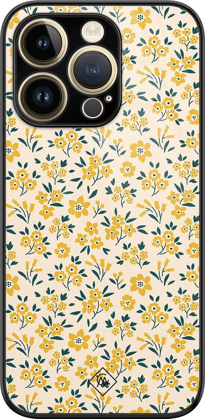 Casimoda® hoesje - Geschikt voor iPhone 14 Pro - Yellow Garden - Luxe Hard Case Zwart - Backcover telefoonhoesje - Geel
