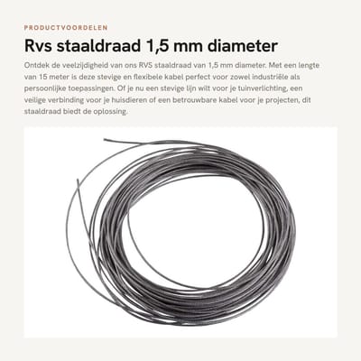 Dailygoods- Staaldraad 1,5 mm - 15 Meter - RVS 304 - Hoge Temperatuurbestendigheid - 7x7 Constructie - Veelzijdig Gebruik - Staalkabel