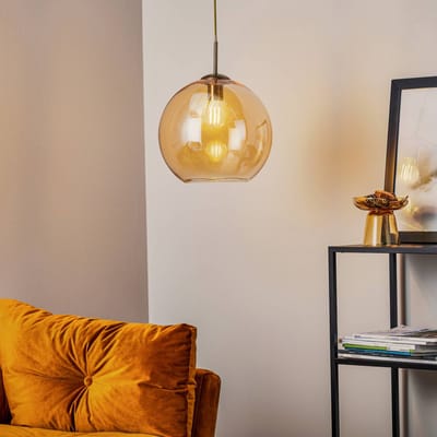 Balls Glazen hanglamp brons globe 30cm amber - Modern - Searchlight - 2 jaar garantie
