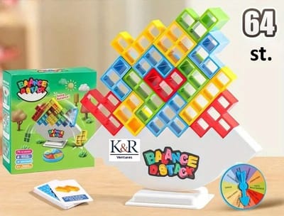 K&R Ventures® BalanceD. Stack Toren – 64 Delige Stapel & Evenwichtstoren – Balans Toren – Montessori Educatief Speelgoed – Tetris Tower Bouwset – Gezelschapsspel voor Kinderen & Volwassenen – Balansspel