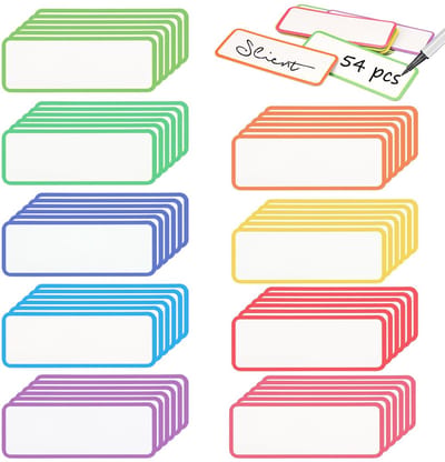 Dailygoods- Magneetstrips 54 Stuks - Beschrijfbare Etiketten - 8 x 3 cm - Herbruikbare Naamlabels - Kleurrijke Magneten - Voor School/Kantoor - Magnetische Etiketten