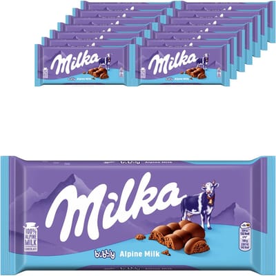 Milka Chocolade Reep Bubbly - Doos 14 x 90g - Chocoladerepen en Tabletten - Voorraad - Verjaardag Cadeau Vrouw of Man - Geschenkset voor Man en Vrouw