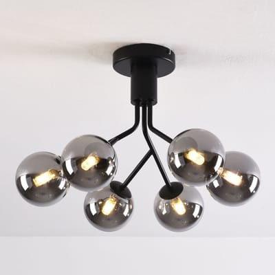 LumenXL - Zwarte plafondlamp met smoke glas en spiegeleffect, 6-lichts - Leon