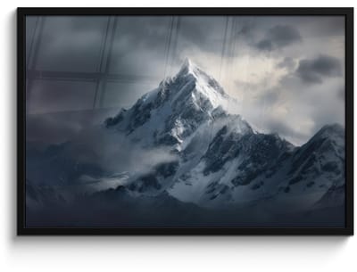 Poster in lijst - Fotolijst 90x60 cm - Posters - Sneeuw - Berg - Wolken - Posterlijst zwart - Decoratie - Wanddecoratie woonkamer - Muurdecoratie slaapkamer