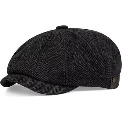 Casquette gavroche style Peaky Blinders Casquette plate vintage en mélange de laine Gatsby pour hommes Hiver Quotidien 58-62CM black