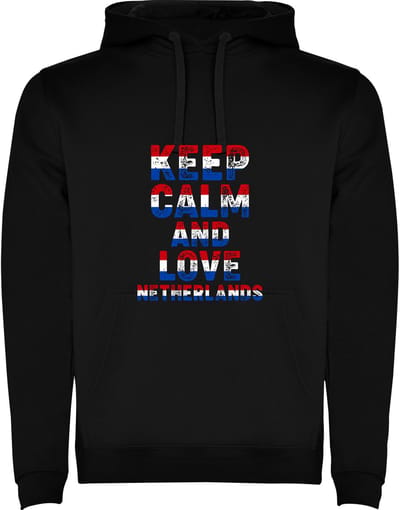 Zwarte Hoodie Keep Calm and Love Netherlands in rood wit blijf Kalm en hou van Nederland humor Maat M