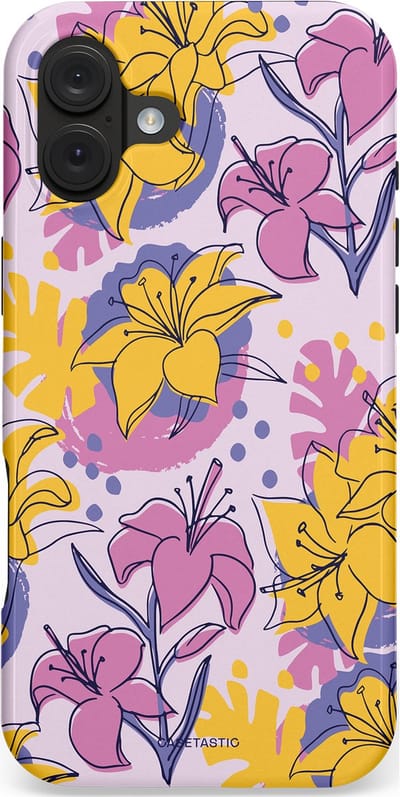 Casetastic hoesje geschikt voor Apple iPhone 16 Plus - MagSafe - Dubbellaagse bescherming - Flora Fantasia - Fashion Case - Lila Goud Lichtgrijs Taupe