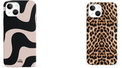 xoxo Wildhearts telefoonhoesjes Ride With Me Zwart Beige + Wild Thing – Double Layer Hard Cases met golvend en dierenprint design – luxe en stevig – geschikt voor iPhone 13 Pro