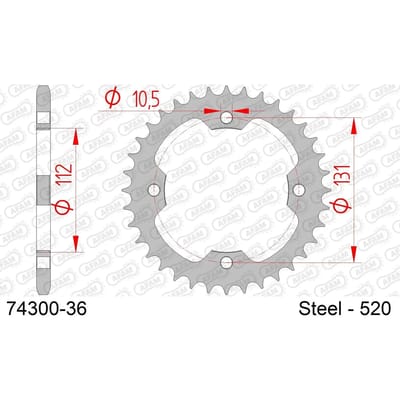 Stalen motortandwiel achteraan Afam 520 36 dents
