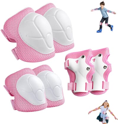 Set van 6 - Kinderbescherming - Knie- en elleboogbeschermers voor tieners - Beschermende uitrusting voor jongens en meisjes van 3-14 jaar - Verstelbare knie-, elleboog- en polsbeschermers - Geschikt voor skateboarden, fietsen, hardlopen en steppen