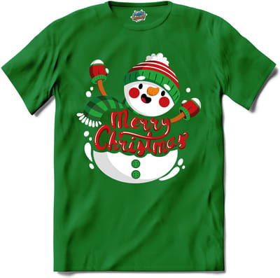 Merry Christmas vrolijke sneeuwpop - T-Shirt - Heren- Dames - Kelly Groen - Maat XXL
