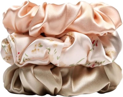 Famanu – Moerbeizijde scrunchies 3 stuks, 100% zijde, zachte haarelastiekjes zonder haarbreuk, voor paardenstaart
