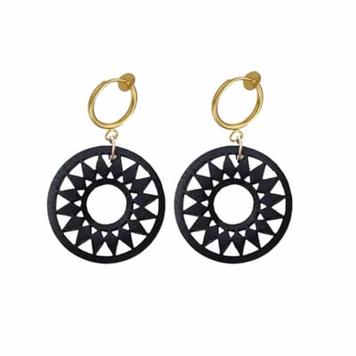 Klem oorbellen -hout -zwart- goudkleurig-geen gaatje-Charme bijoux